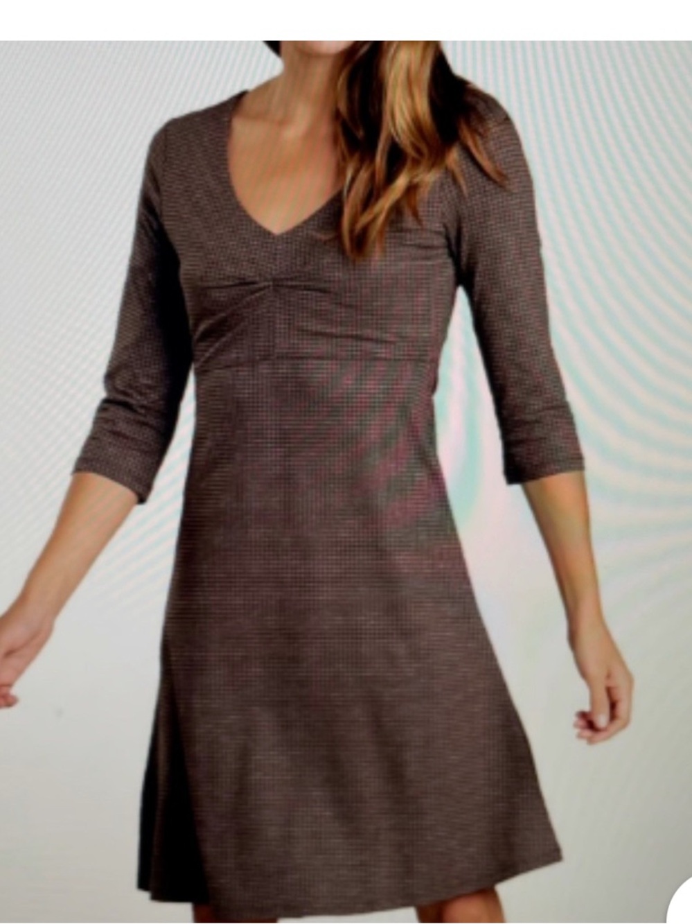 Horny Toad Rosalinda Brown 3/4 cotton stretch Sleeve V-Neck Dress